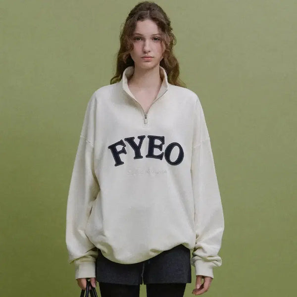 [BUNJANG] FOR YOU ON Essential Half-Zip Ivory M / 포유온 에센셜 로고 하프집업 아이보리 M