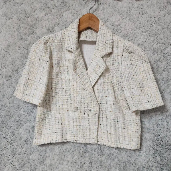 [BUNJANG] 181B Women's Short Sleeve Tweed Jacket / 181B [F] 여성 반팔 트위드 자켓