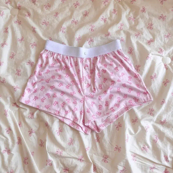 [BUNJANG] Teddy Bear Pattern Pink Boxer Shorts Pajama Bottoms / 테디베어 패턴 핑크 박서 숏즈 파자마 반바지 빈티지 룸웨어 히메 갸루