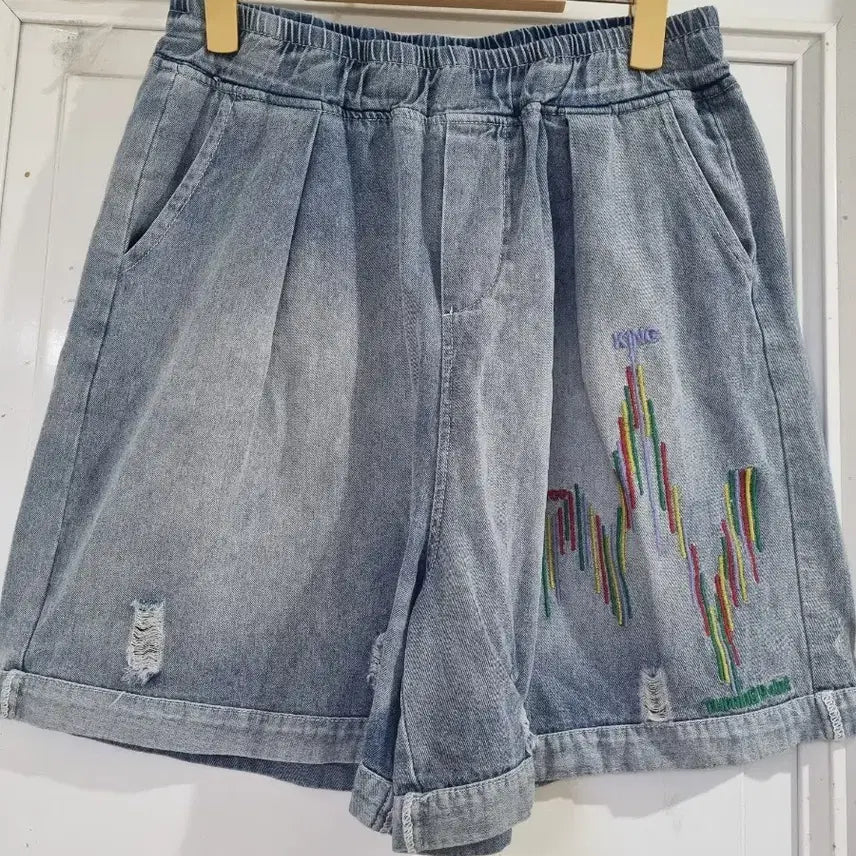 [BUNJANG] Premium Women's High-Waisted Wide-Leg Denim Shorts with Elastic Waistband / 여름 시원한 고급스러운 디자인이쁜 밴딩 와이드 청반바지