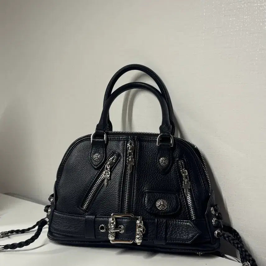 [BUNJANG] Chrome Black Leather Dome Bag / 크롬 블랙 가죽 돔백