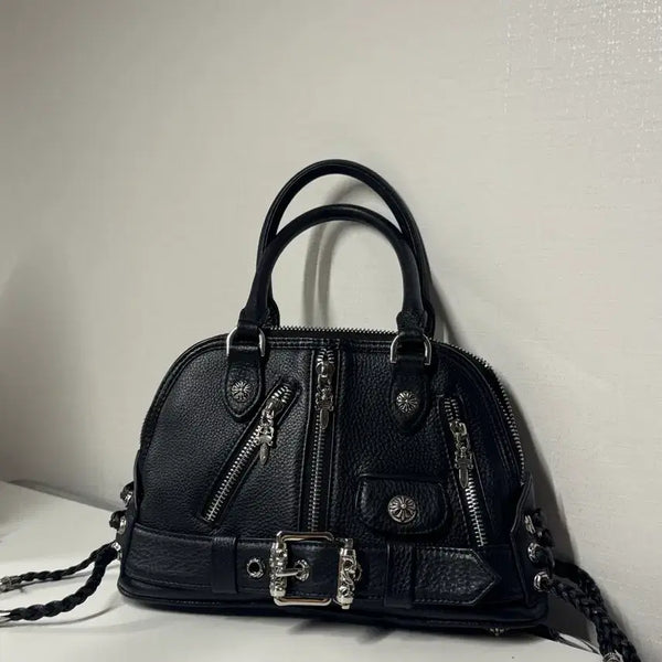 [BUNJANG] Chrome Black Leather Dome Bag / 크롬 블랙 가죽 돔백