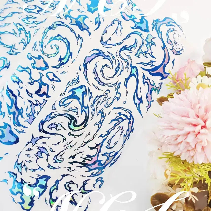 [BUNJANG] Blue Flame Silver Foil Kiss Cut Sticker (1 Meter) / 파란불꽃 은박 키스컷