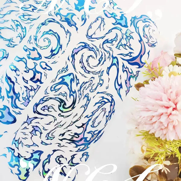 [BUNJANG] Blue Flame Silver Foil Kiss Cut Sticker (1 Meter) / 파란불꽃 은박 키스컷