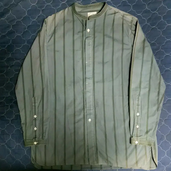 [BUNJANG] YOUTH Japan-Yarn Cotton Poly Stripe Sim Pocket Henley Neck Shirt Gray / YOUTH 유스 재팬원사 코튼 폴리 스트라이프 심포켓 헨리넥셔츠 그레이