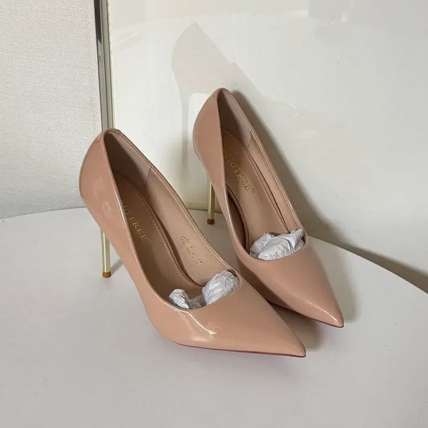 [BUNJANG] Pink Beige Enamel Pumps High Heels (235 Size) / @새상품 235사이즈 10cm 핑크베이지 에나멜 펌프스 하이힐 구두