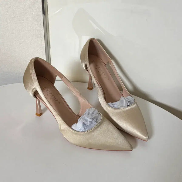 [BUNJANG] Women's 8cm High Heel Shoes (Size 235) - Light Beige Satin / @새상품 235사이즈 8cm 연베이지 새틴 하이힐 구두