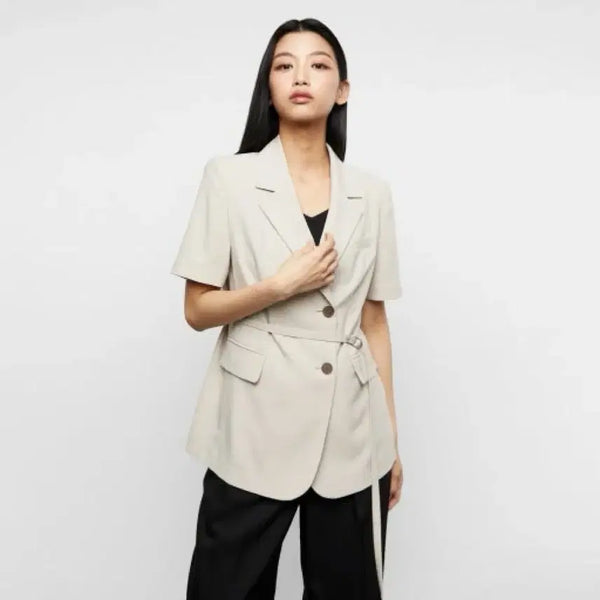 [BUNJANG] MIXXO Belted Short Sleeve Linen Jacket - Size S (90) / 미쏘 벨티드 반팔 린넨자켓 S(90) 새상품