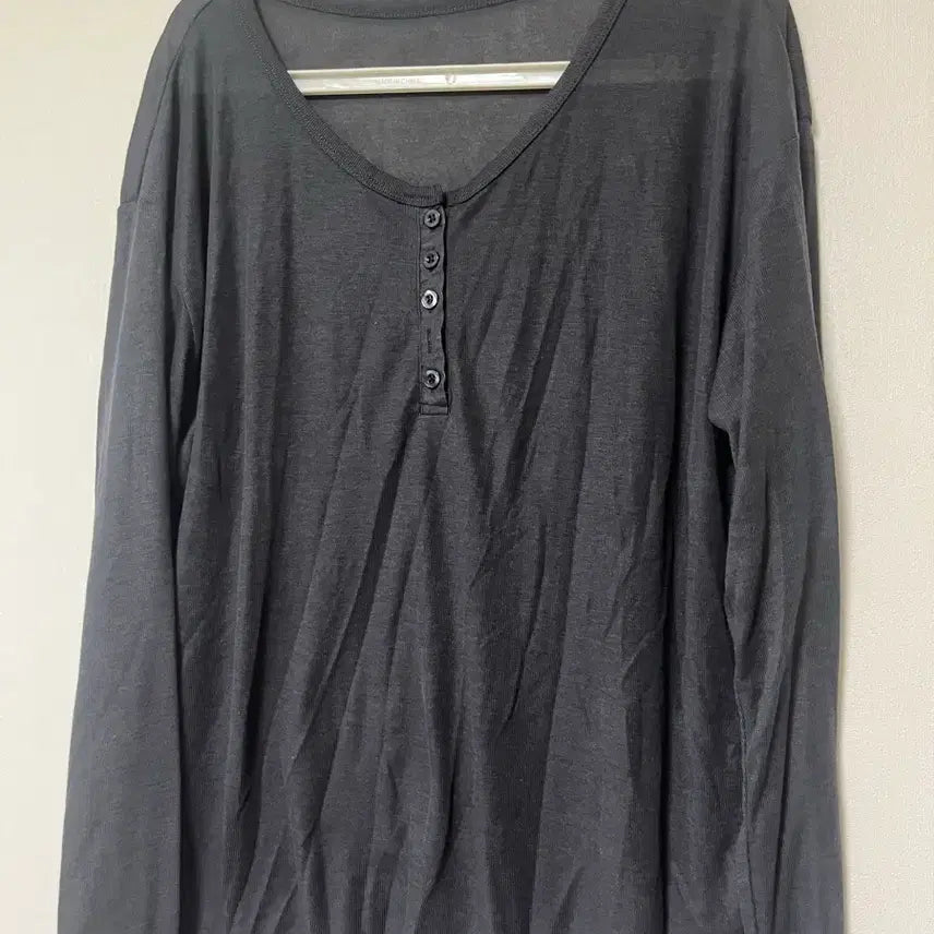 [BUNJANG] Sheer Charcoal Long Sleeve Button Top / 새상품) 시스루 차콜 살안타 긴팔 단추티