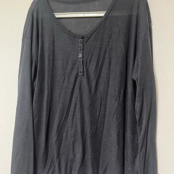 [BUNJANG] Sheer Charcoal Long Sleeve Button Top / 새상품) 시스루 차콜 살안타 긴팔 단추티