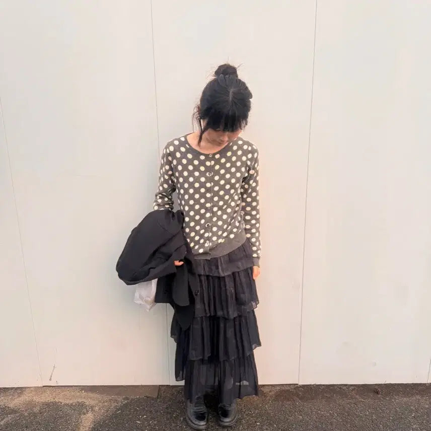 [BUNJANG] Familiar Cashmere Blend Polka Dot Cardigan / familiar 캐시미어 혼방 도트 땡땡이 가디건