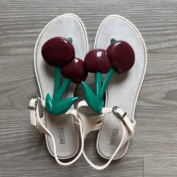 [BUNJANG] Melissa Cherry Jelly Flat Sandals Shoes / 멜리사 체리 젤리 플랫샌들슈즈