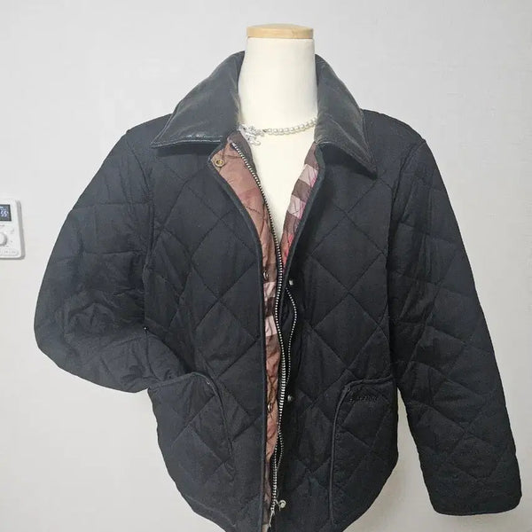 [BUNJANG] Burberry Quilted Jacket Black Leather Collar / 버버리 퀼팅 자켓 블랙 레더 칼라