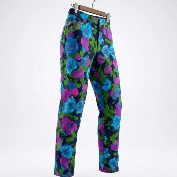 [BUNJANG] Women's Floral Pattern Spandex Pants - Size 66 / 여성66/ 국내제작 전체 스판 꽃무늬 바지