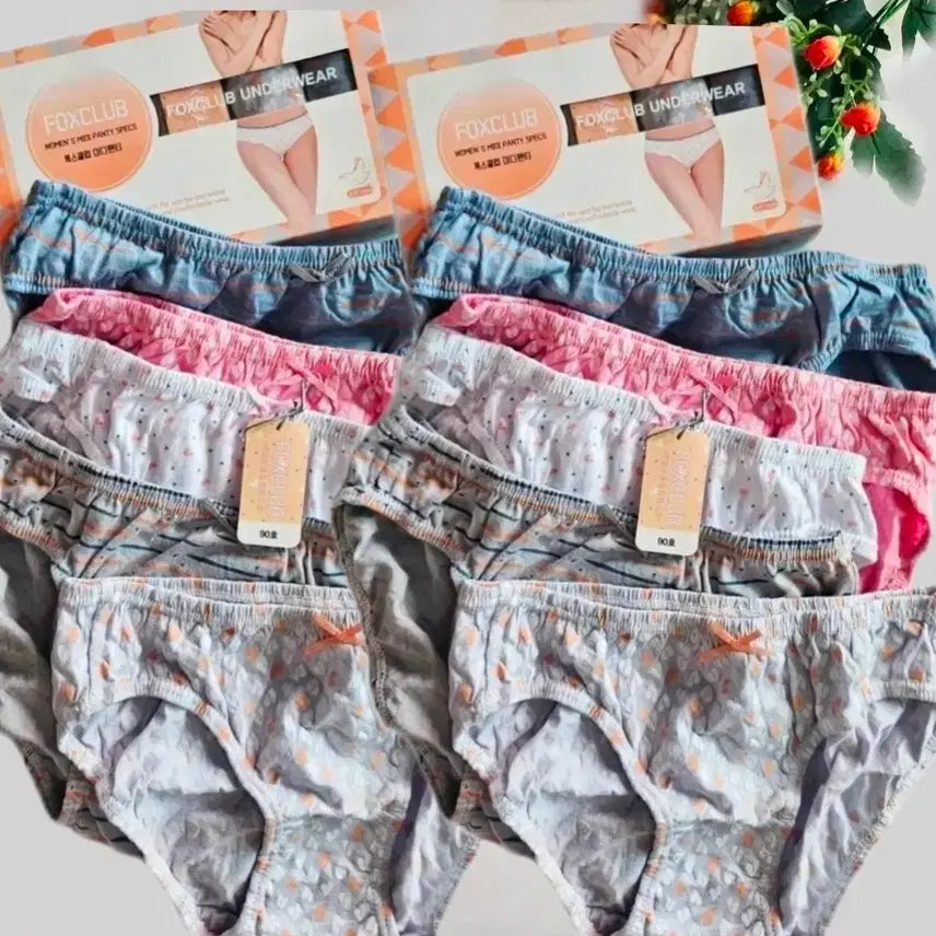[BUNJANG] FOX CLUB Women's 100% Cotton Briefs - Bundle Set (Sizes 85/90) / 85호/90호 10장 일괄 여성팬티 여학생 주니어 삼각 -순면100%