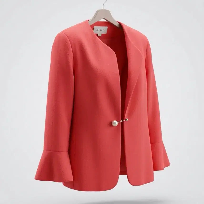 [BUNJANG] Joinus Coral Bell Flare Sleeve Pearl Detail Jacket / 여성66/ 조이너스 코랄색 벨 플레어 소매 재킷 정장자켓