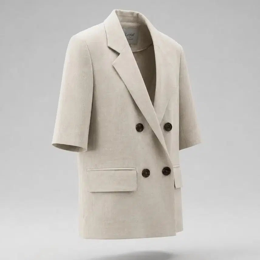 [BUNJANG] La Fia Double-Button Short-Sleeve Linen Jacket Beige / 여성85/ 라삐아프 더블 버튼 반팔 마 린넨 자켓 베이지