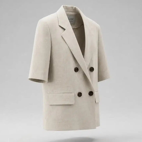 [BUNJANG] La Fia Double-Button Short-Sleeve Linen Jacket Beige / 여성85/ 라삐아프 더블 버튼 반팔 마 린넨 자켓 베이지