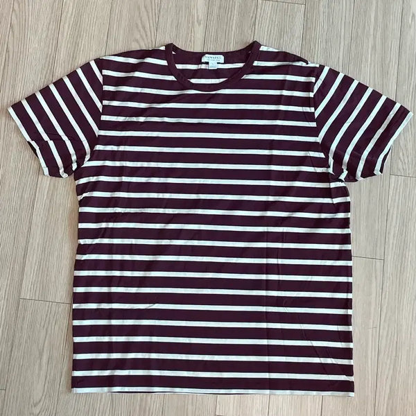 [BUNJANG] Sunspel Stripe Short Sleeve T-Shirt Burgundy / [L] 선스펠 스트라이프 반팔 티셔츠 버건디