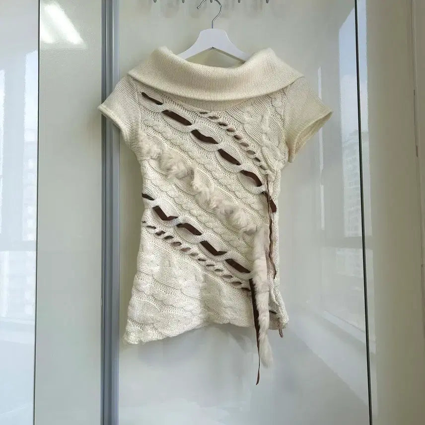[BUNJANG] Vintage Gal Y2K Turtleneck Short-Sleeve Knit / 빈티지 갸루 y2k 터틀넥 반팔니트