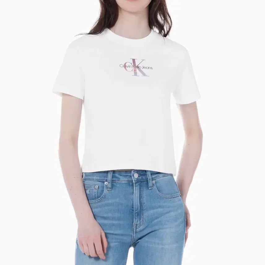 [BUNJANG] Calvin Klein Jeans White Monogram Logo T-Shirt / 캘빈클라인진 화이트 모노그램 로고 티셔츠
