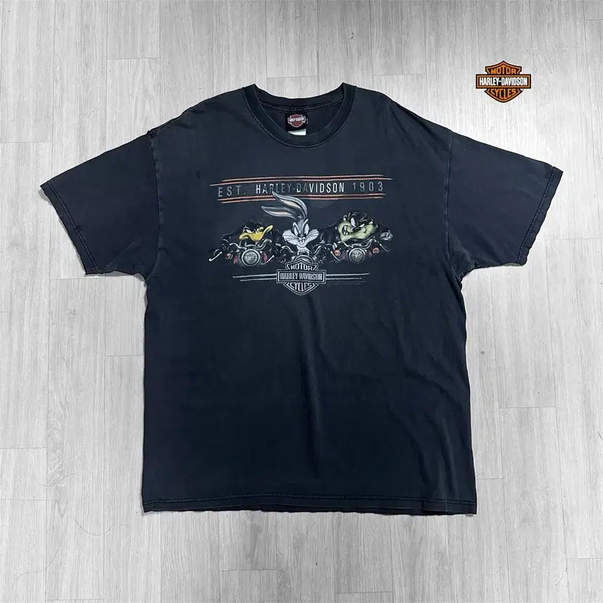 [BUNJANG] Harley-Davidson 00s Looney Tunes Fading Vintage Short Sleeve T-Shirt / 할리데이비슨 00s 루니툰즈 페이딩 빈티지 반팔 티셔츠