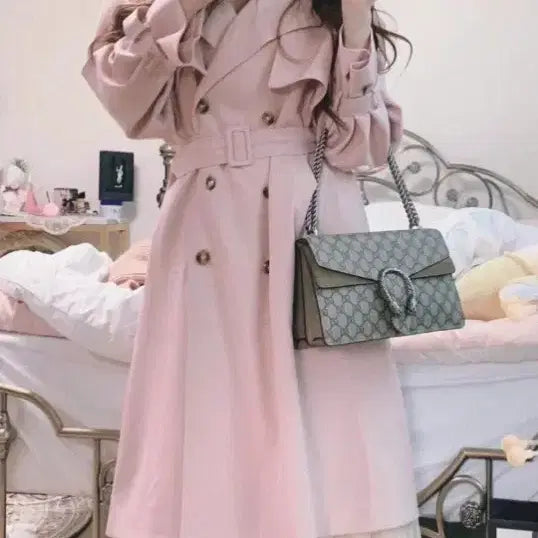 [BUNJANG] Roselyn Pink Trench Coat / 교신 로젤린 핑크 트렌치코트 (하객룩 피로연 돌잔치 셀프웨딩 원피스