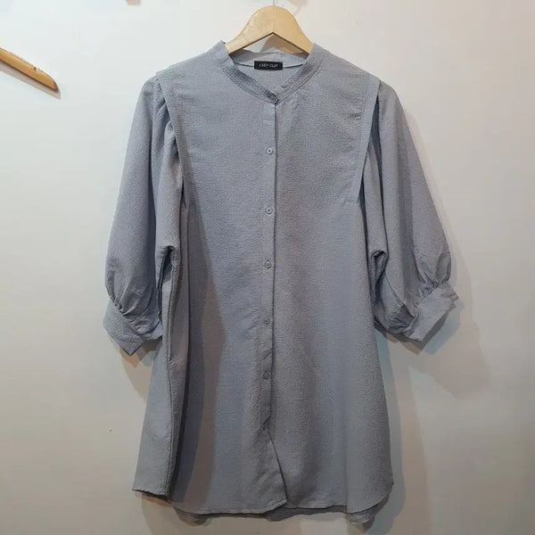 [BUNJANG] Chip Clip Mute Gray-Blue Long Blouse / chip clip 뮤트 그레이블루 롱 블라우스