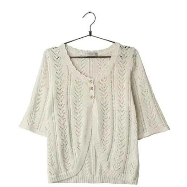 [BUNJANG] Vintage Mori Girl Fairy Crochet Lace Cardigan Ivory / 빈티지 모리걸 페어리 하구미 크로셰 레이스 바선생 니트 가디건 아이보리