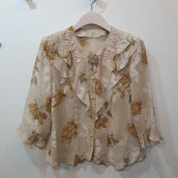 [BUNJANG] Vintage Yellow Flower Blouse - Made in Japan / 빈티지 옐로우 플라워 블라우스 made in Japan