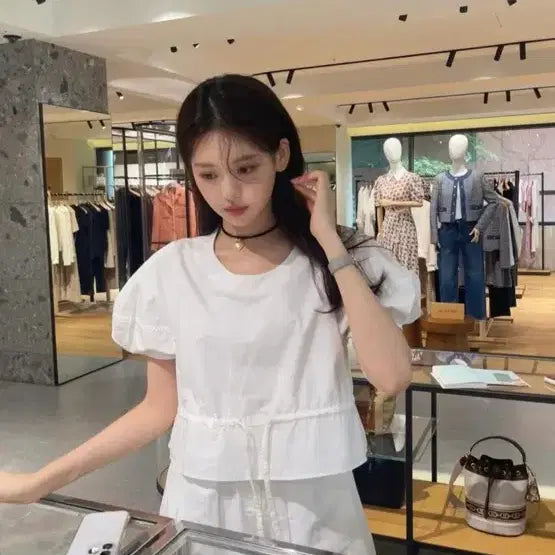 [BUNJANG] 8seconds White Puff Sleeve Short Sleeve Blouse / 에잇세컨즈 화이트 반팔 퍼프 블라우스 [새상품]