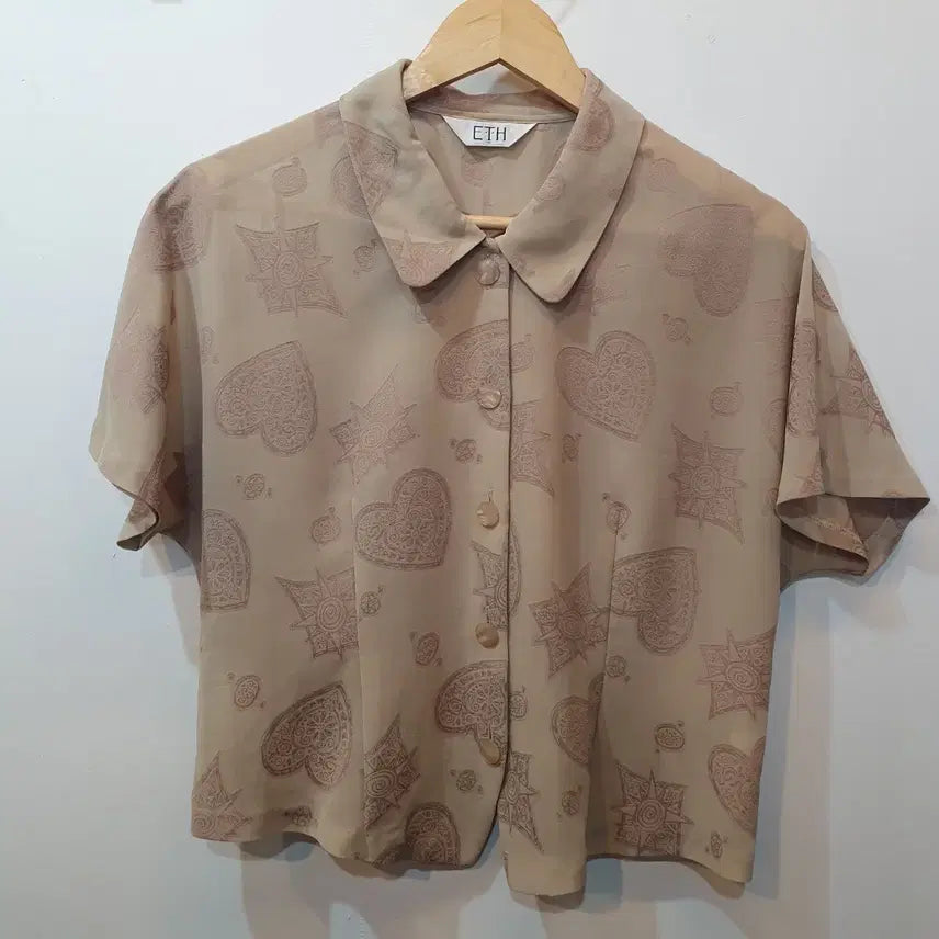 [BUNJANG] ETH Vintage Heart Pattern Blouse / ETH 빈티지 하트 패턴 블라우스