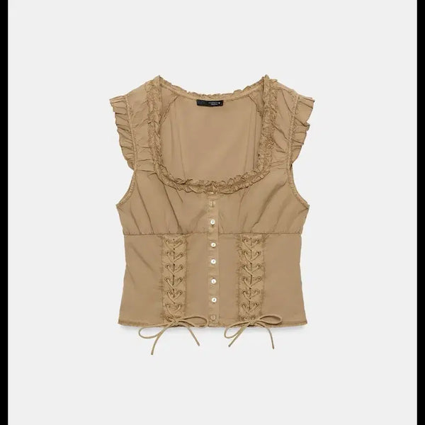 [BUNJANG] Zara Washed Poplin Top / 자라 ZARA 워싱 페이크 포플린 탑