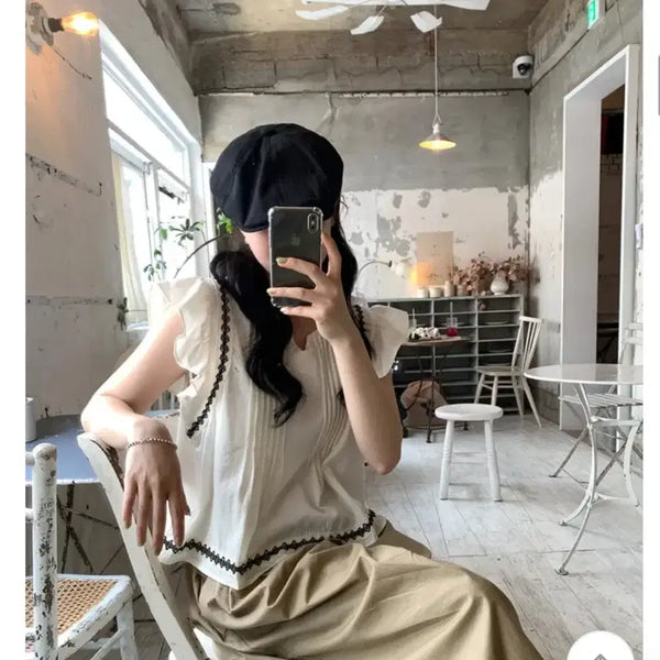[BUNJANG] Pintuck Frill Sleeveless Blouse / 핀턱 프릴나시 블라우스
