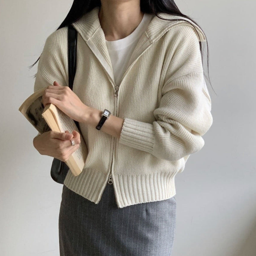 [BUNJANG] Wool Zip-Up Knit (50% Wool) - Ivory / (국내제작) 울 집업 니트(울50%)_아이1