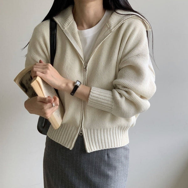 [BUNJANG] Wool Zip-Up Knit (50% Wool) - Ivory / (국내제작) 울 집업 니트(울50%)_아이1