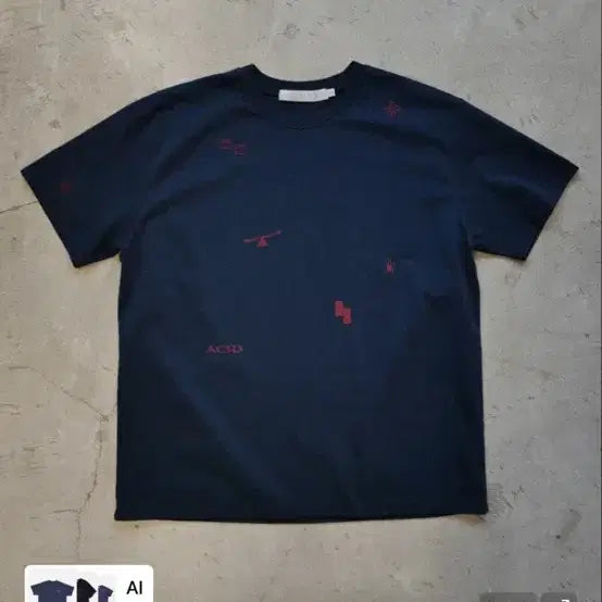[BUNJANG] Slow Acid Washed Stamp Graphic Logo Short Sleeve T-Shirt Navy S Size / 슬로우애시드 워시드 스탬프 그래픽 로고 반팔 티셔츠 네이비 s사이즈