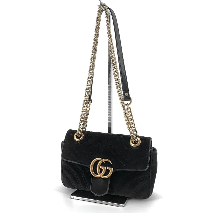 [BUNJANG] Gucci Matelassé Velvet Small Shoulder Bag Black / 구찌 마틀라세 벨벳 스몰 숄더백 446744