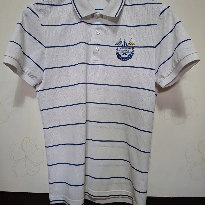[BUNJANG] Hazzys Men's White Striped Collar T-Shirt / 헤지스 남성 흰색 단가라 카라티