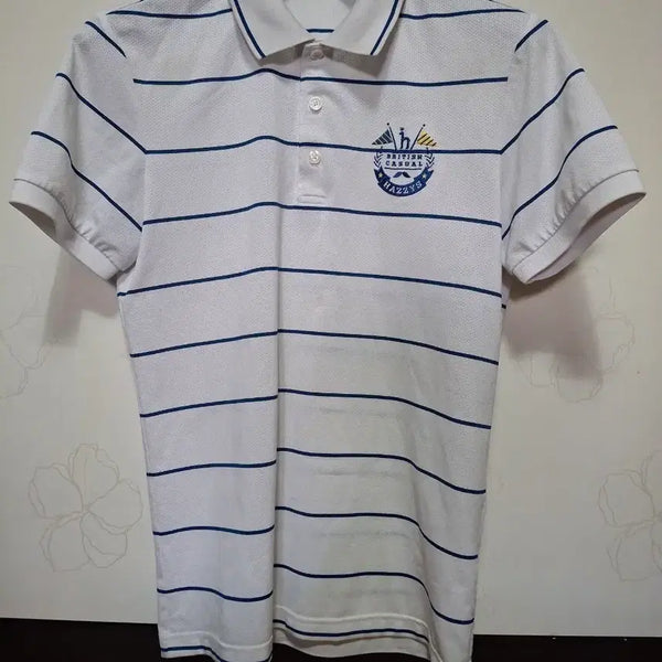 [BUNJANG] Hazzys Men's White Striped Collar T-Shirt / 헤지스 남성 흰색 단가라 카라티