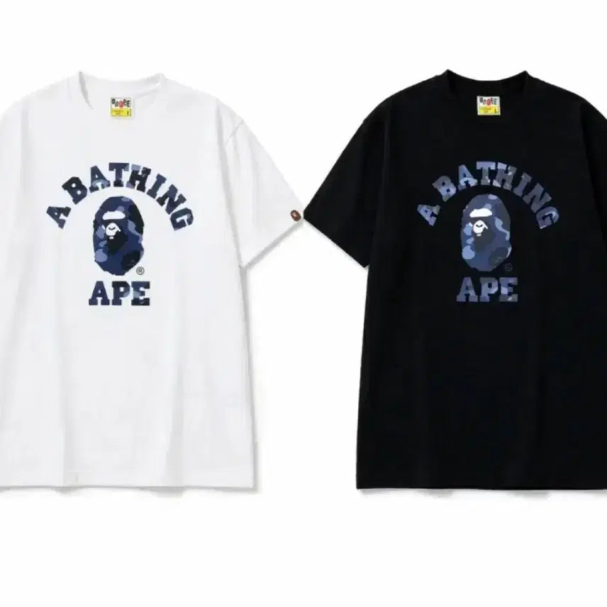 [BUNJANG] BAPE Short Sleeve T-Shirt Blue Camo, Black/White / 세일특가)베이프 블루 카모 컬리지 반팔티 블랙/화이트 미개봉 새상품