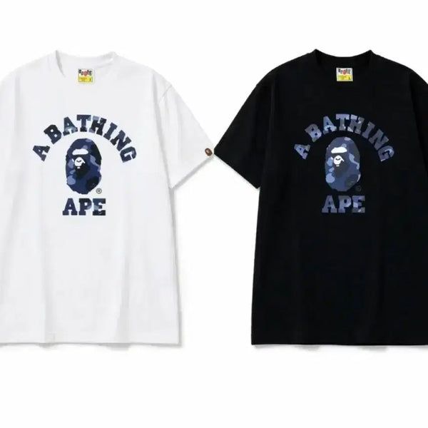 [BUNJANG] BAPE Short Sleeve T-Shirt Blue Camo, Black/White / 세일특가)베이프 블루 카모 컬리지 반팔티 블랙/화이트 미개봉 새상품