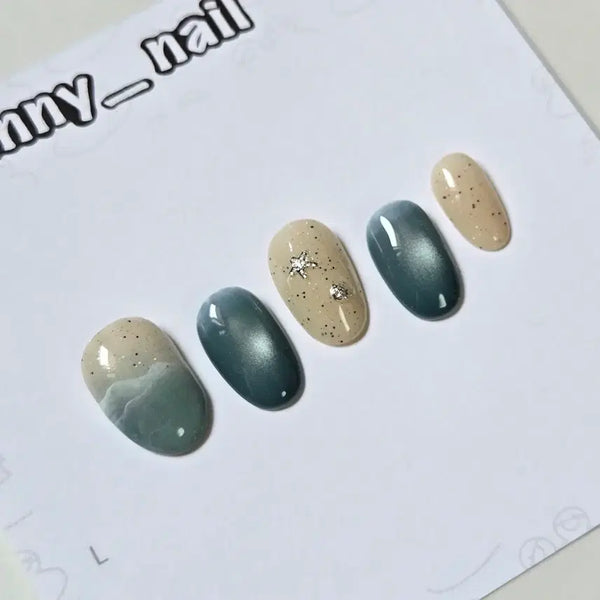 [BUNJANG] Summer Ocean Handmade Nail Tips (No. 12) / 여름 바다 수제네일팁(12번)