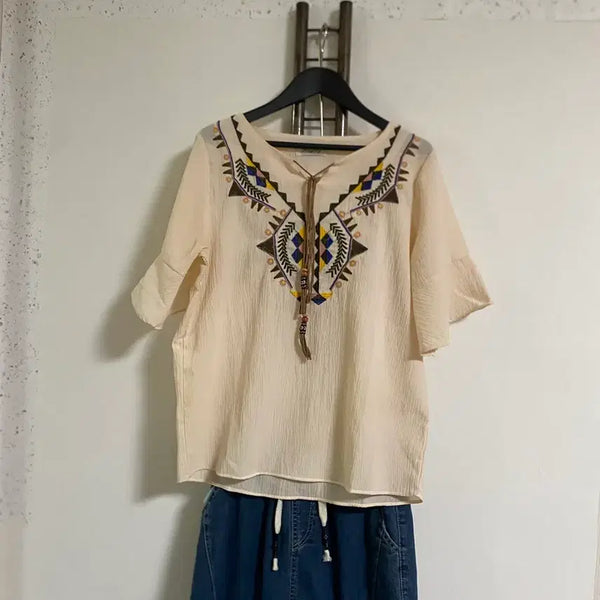 [BUNJANG] Beige Tassel Blouse Size 66 / 베이지 태슬 블라우스 66 미착용