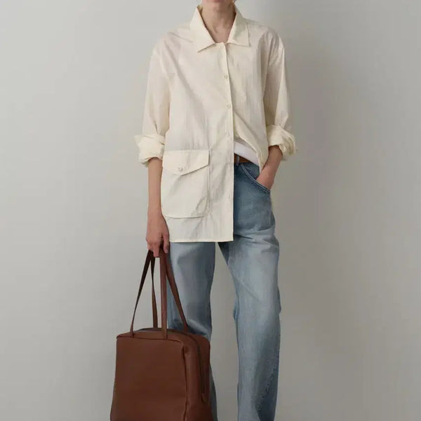 [BUNJANG] Pas de Patin Open Collar Shirt Jacket Cream / 파사드패튼 오픈 카라 셔츠 자켓 크림
