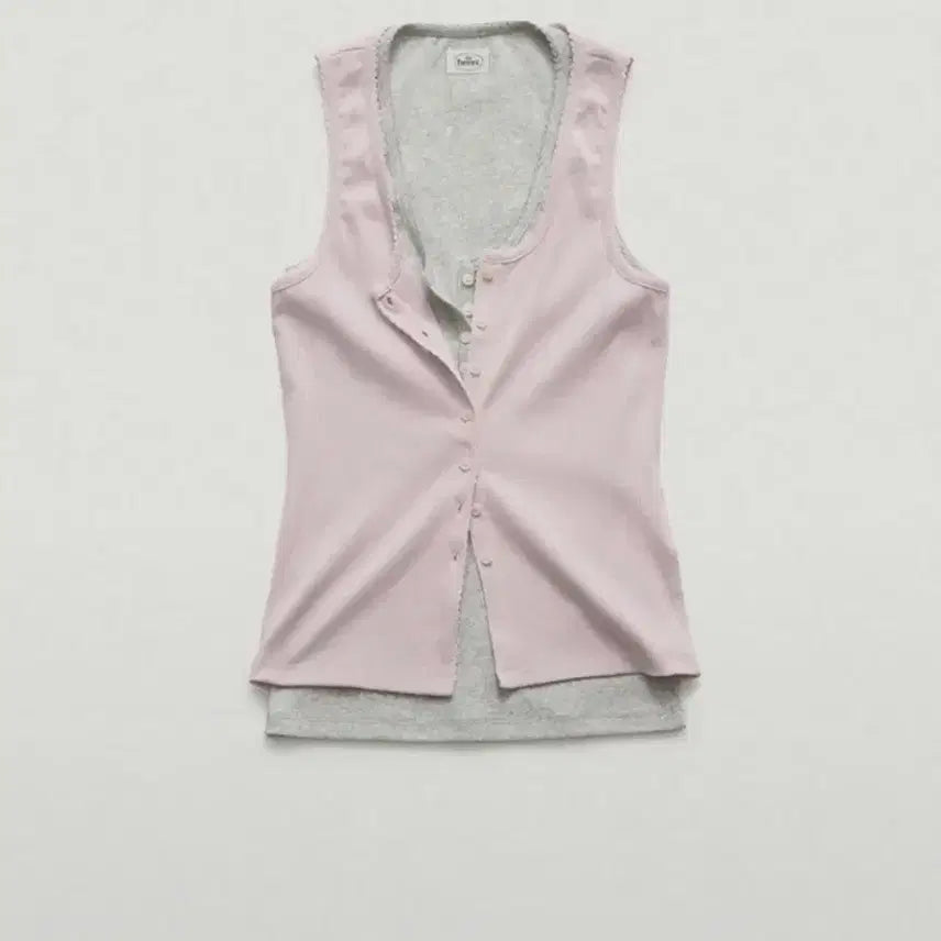 [BUNJANG] The Barnet Clara Button Layered Tank Top Light Grey / 더바넷 클라라 버튼 레이어드 탱크 탑 라이트 그레이 판매 나시 슬리브리스
