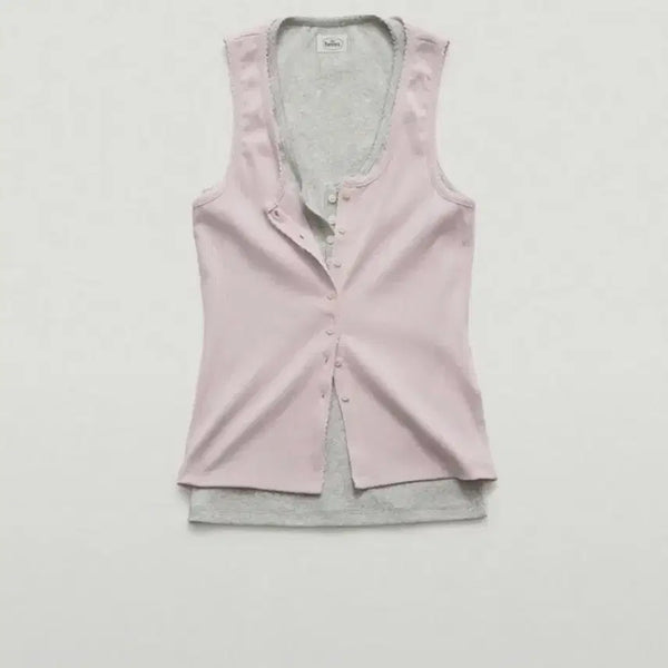 [BUNJANG] The Barnet Clara Button Layered Tank Top Light Grey / 더바넷 클라라 버튼 레이어드 탱크 탑 라이트 그레이 판매 나시 슬리브리스