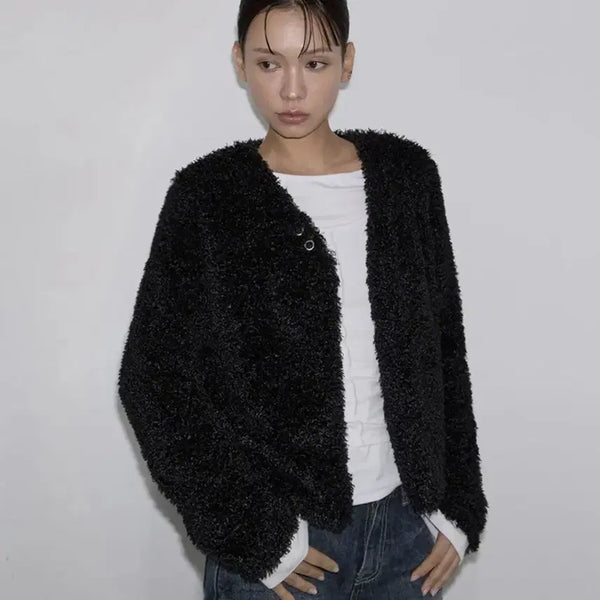 [BUNJANG] Inegi Fur Cardigan Black New with Tags / 이네기 퍼 가디건 블랙 택 달린 새상품 판매