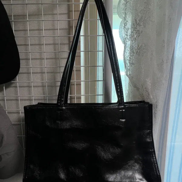 [BUNJANG] Black Square Leather Shoulder Bag / 스퀘어 레더백