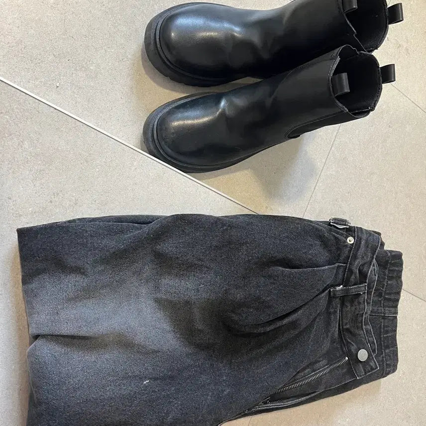 [BUNJANG] Chelsea Boots and Washed Denim Pants Set / 첼시부츠+워싱 데님 바지 같이 팔아요!
